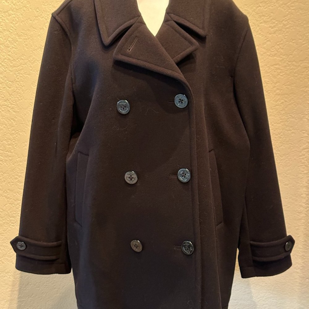 Land's End Classic Wool Navy Women's Pea Coat size L Regular 14-16